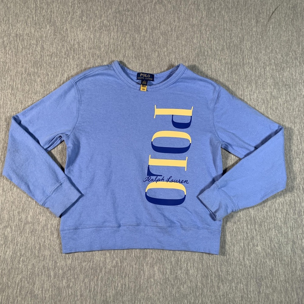 Polo Ralph Lauren Sweatshirt Boys Medium Blue Crewneck 100% Cotton Spell Out‎